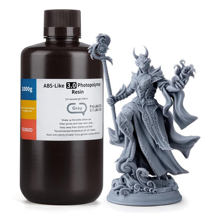 ELEGOO ABS-Like 3.0 3D Printer Resin Grey 1000g | High Strength and Toughness, High Precision, Low Viscosity