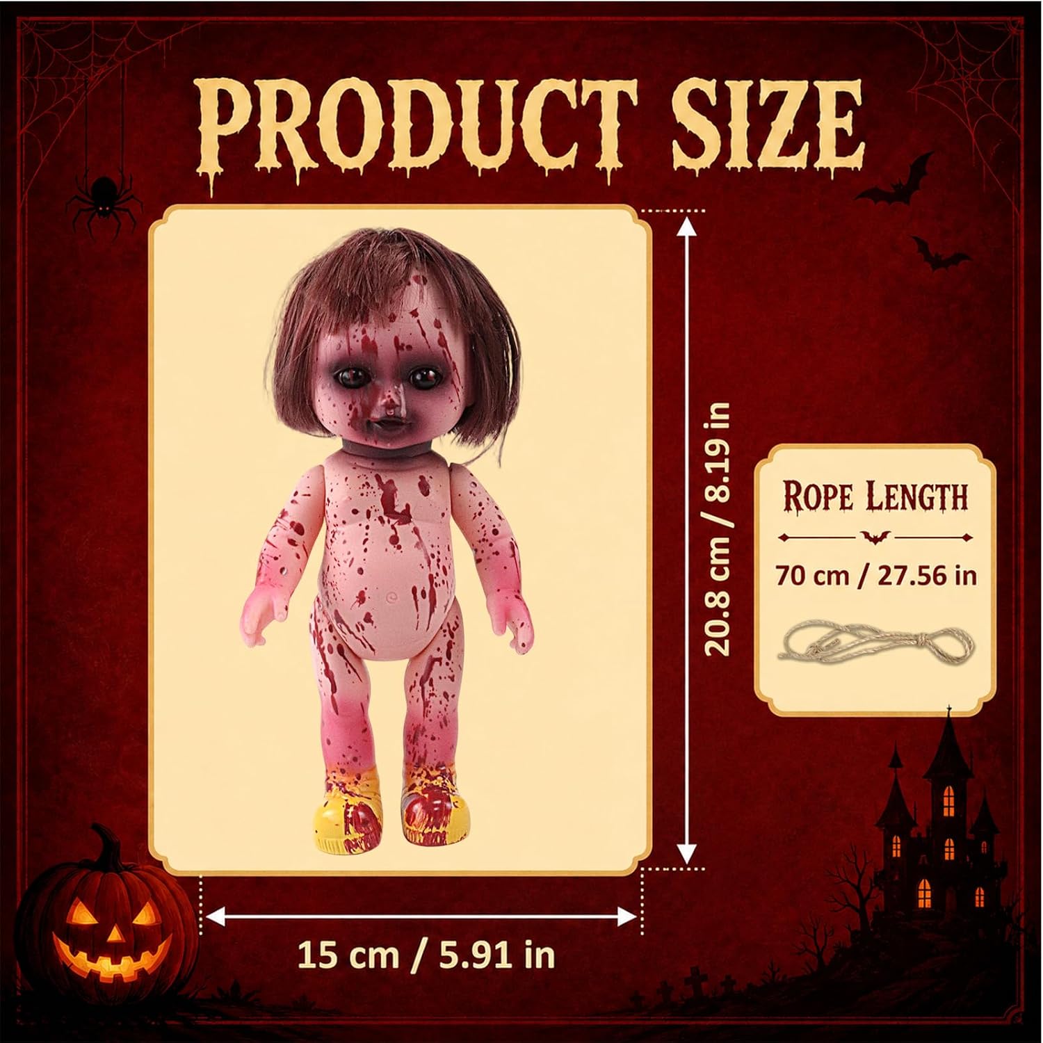 Halloween Creepy Doll Scary Zombie Haunted Doll Decoration PVC Ghost Statue Props for Indoor Outdoor Haunted House