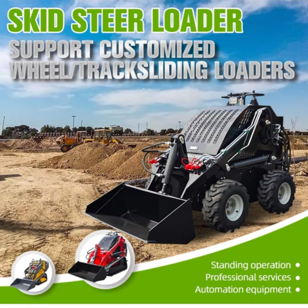 Mini Skid Steer Loader Stand-On Compact Track Loader Front Bucket Loader with All Terrain Track System for Digging