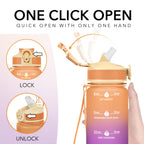 Plastic Water Bottle With Straw & Time Marker, 32oz Leakproof Jug