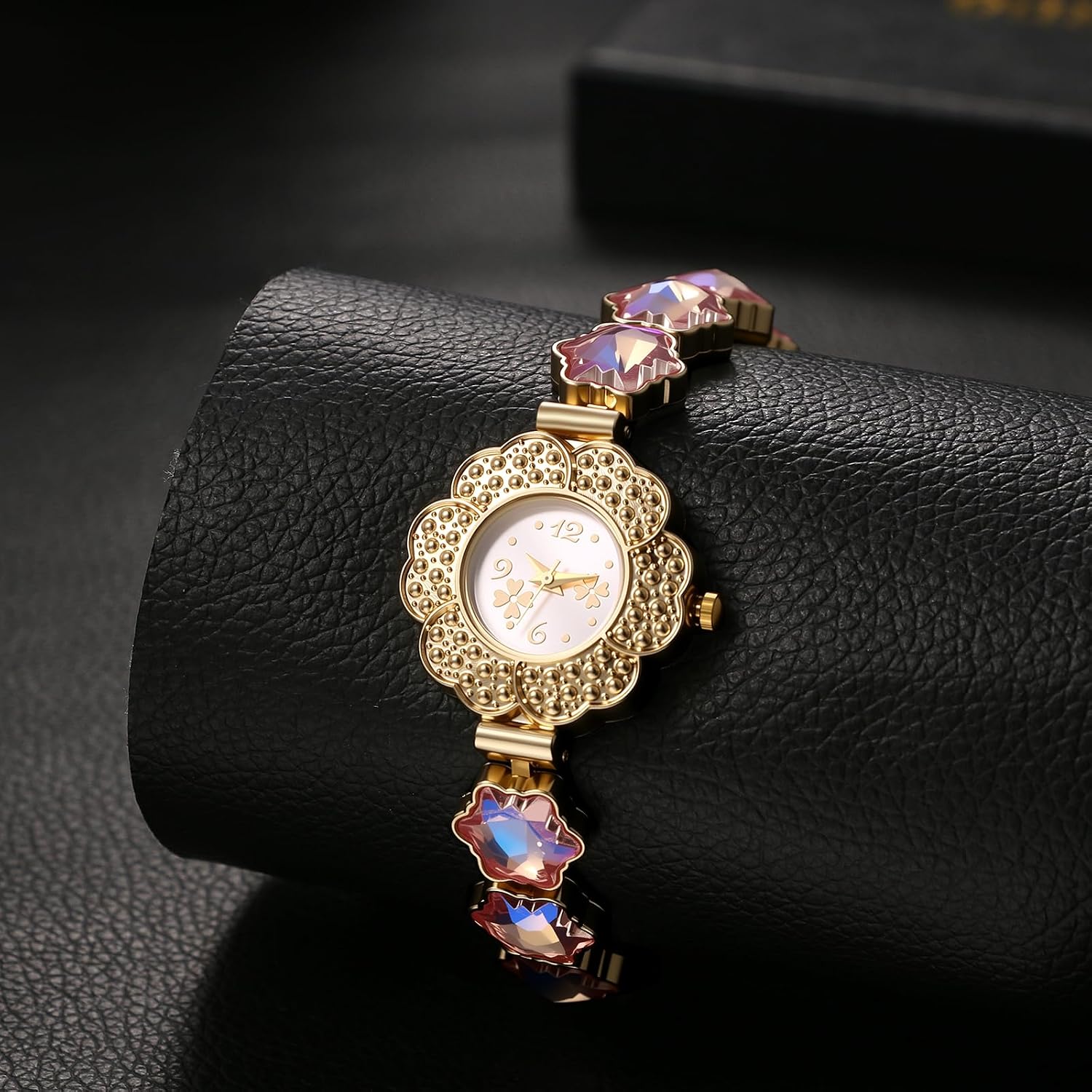 Bracelet Watch for Women: Elegant Flower Dial Analog Quartz Wrist Watches Luxury Colorful Imitation Crystal