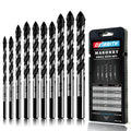 10-Piece Masonry Drill Bit Set for Concrete Tile Glass Ceramic Brick,1/8 to 1/2 Inch Drilling Bits with Triangle