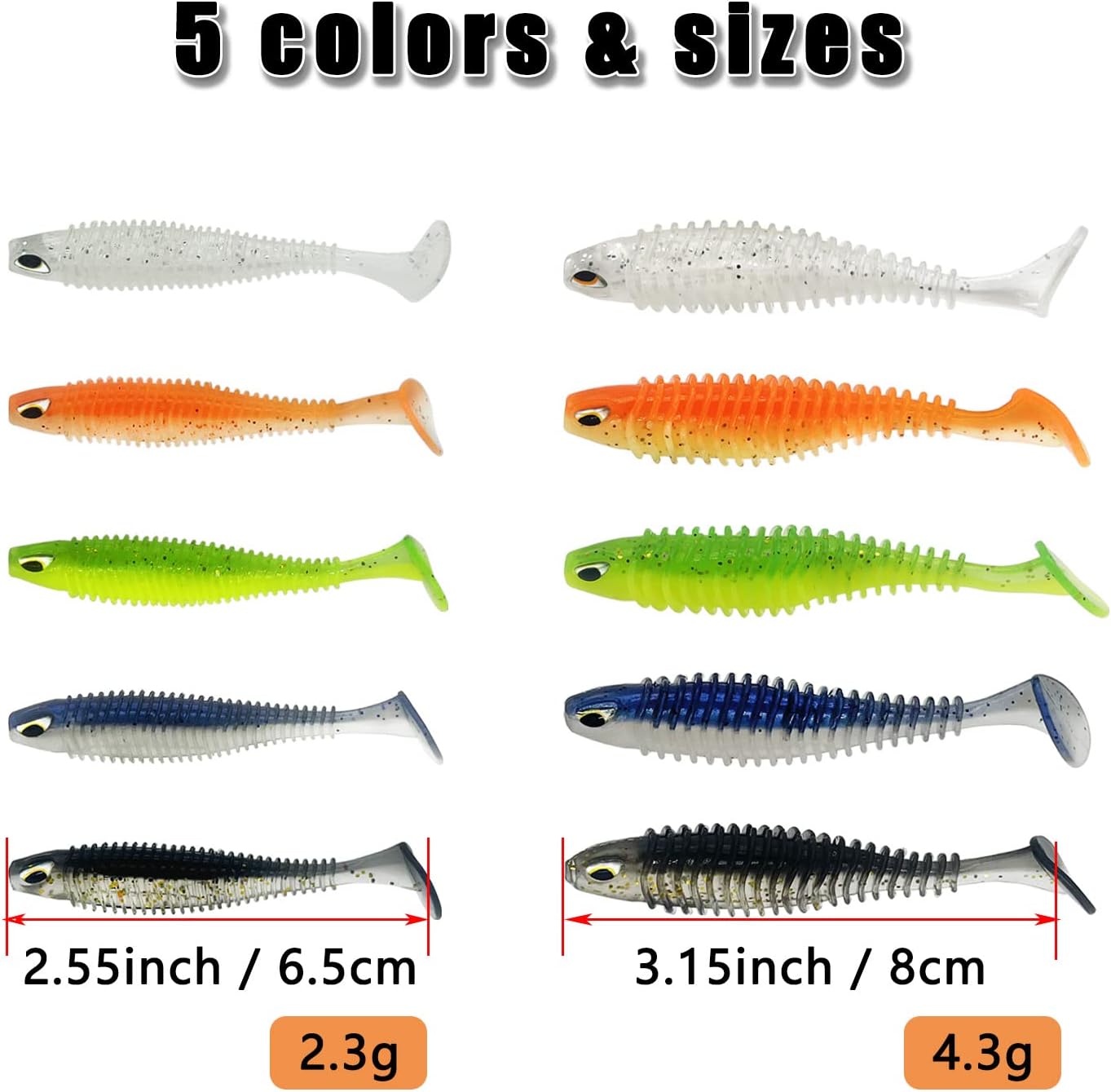 Soft Fishing Lures, 6.5cm/8cm Paddle Tail Swimbaits Soft Plastic Lures Kit for Bass Trout Walleye Crappie 30pcs/40pcs…