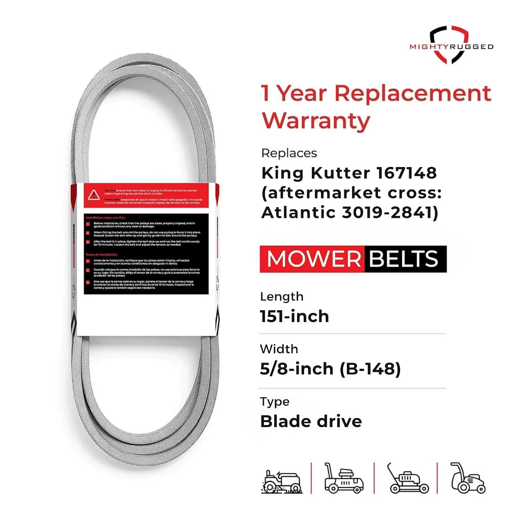 MightyRugged 167148 Belt for King Kutter RFM-72 6 ft Finish Mower