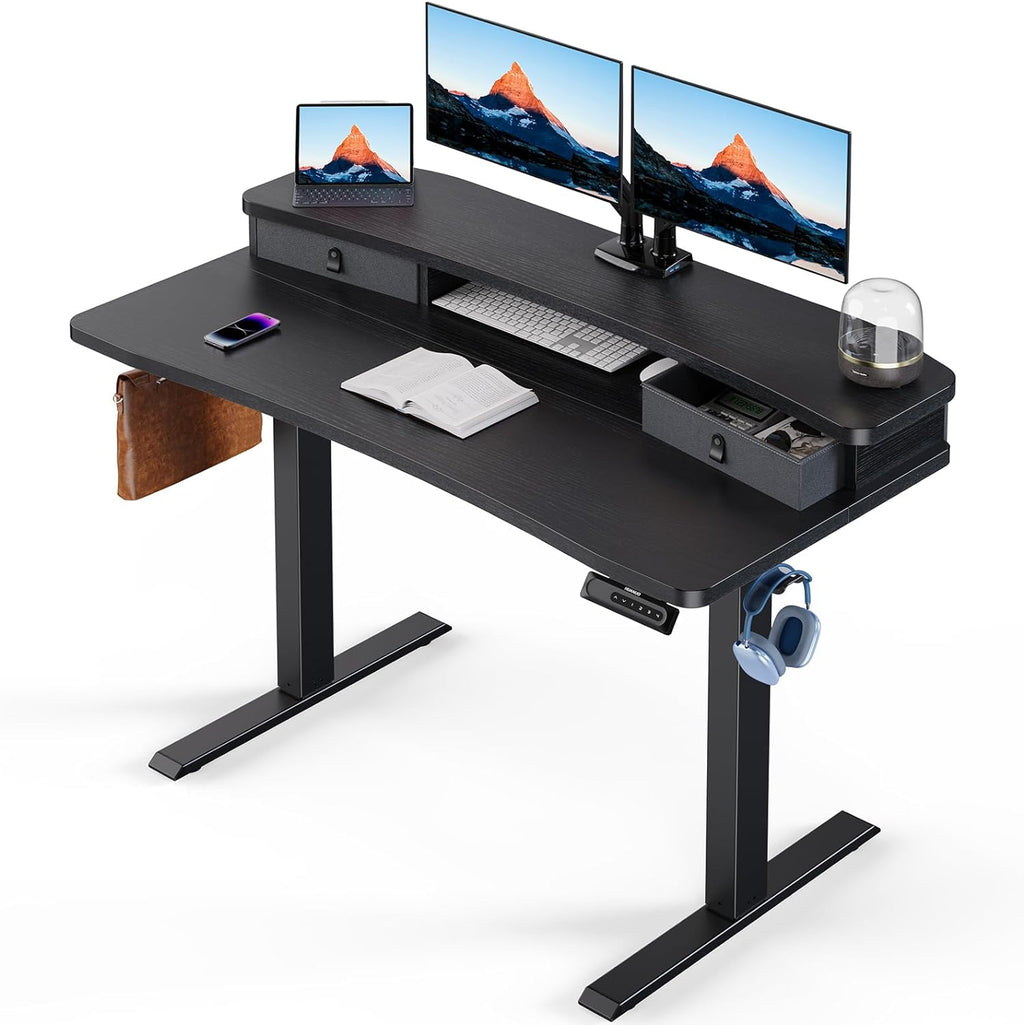 48″ x 24″ Electric Standing Desk with 2 Drawers, C-Clamp Mount Compatible, Height Adjustable Computer Desk, Home