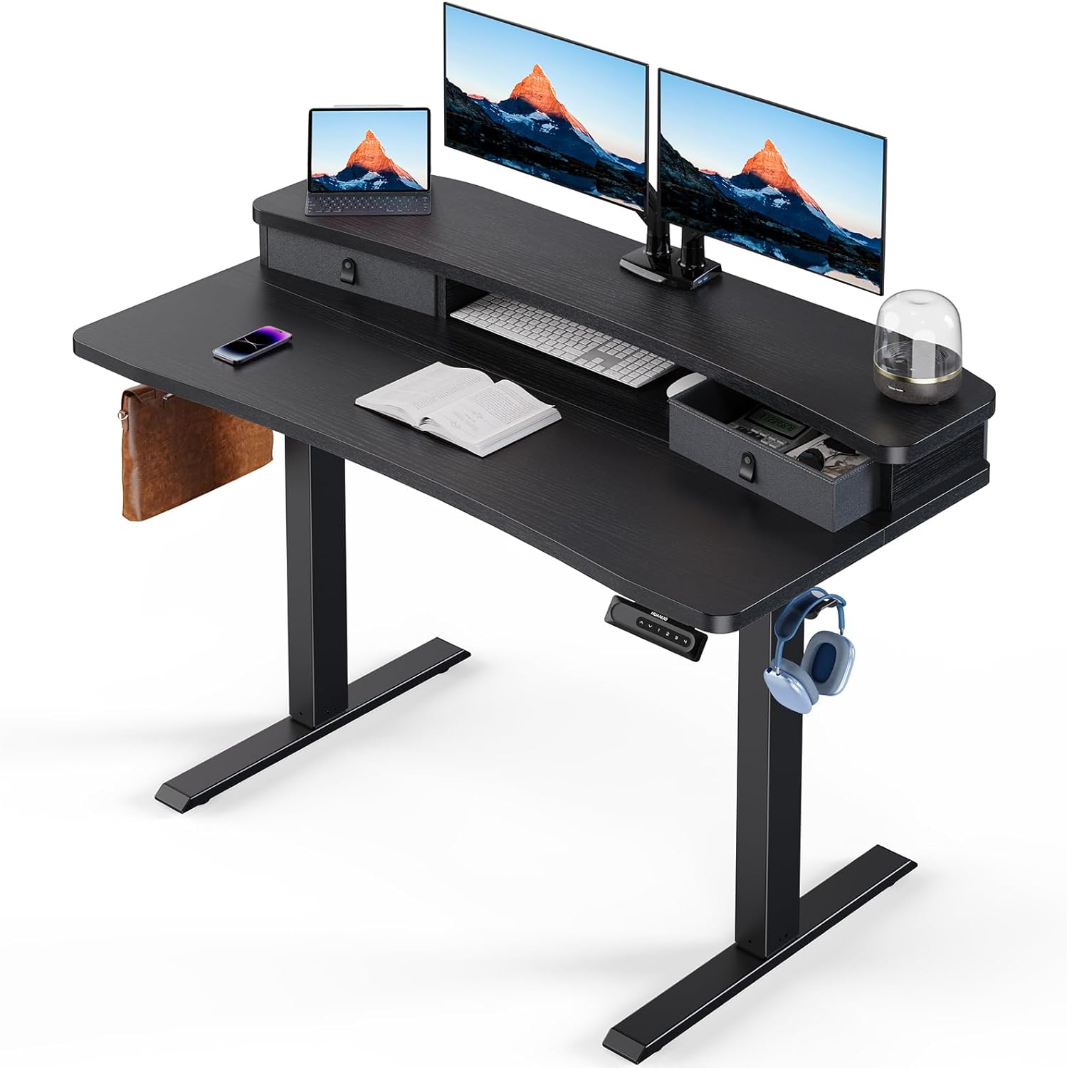 48″ x 24″ Electric Standing Desk with 2 Drawers, C-Clamp Mount Compatible, Height Adjustable Computer Desk, Home