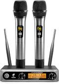 Wireless Microphones System, 2 * 15 Channel Dynamic Mics Silver*2 | UHF Handheld Metal Mic with Receiver, Pro
