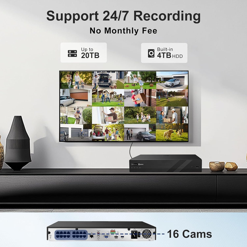 16 Channel NVR PoE Security Camera System, 12MP 4K 16CH NVR 4TB