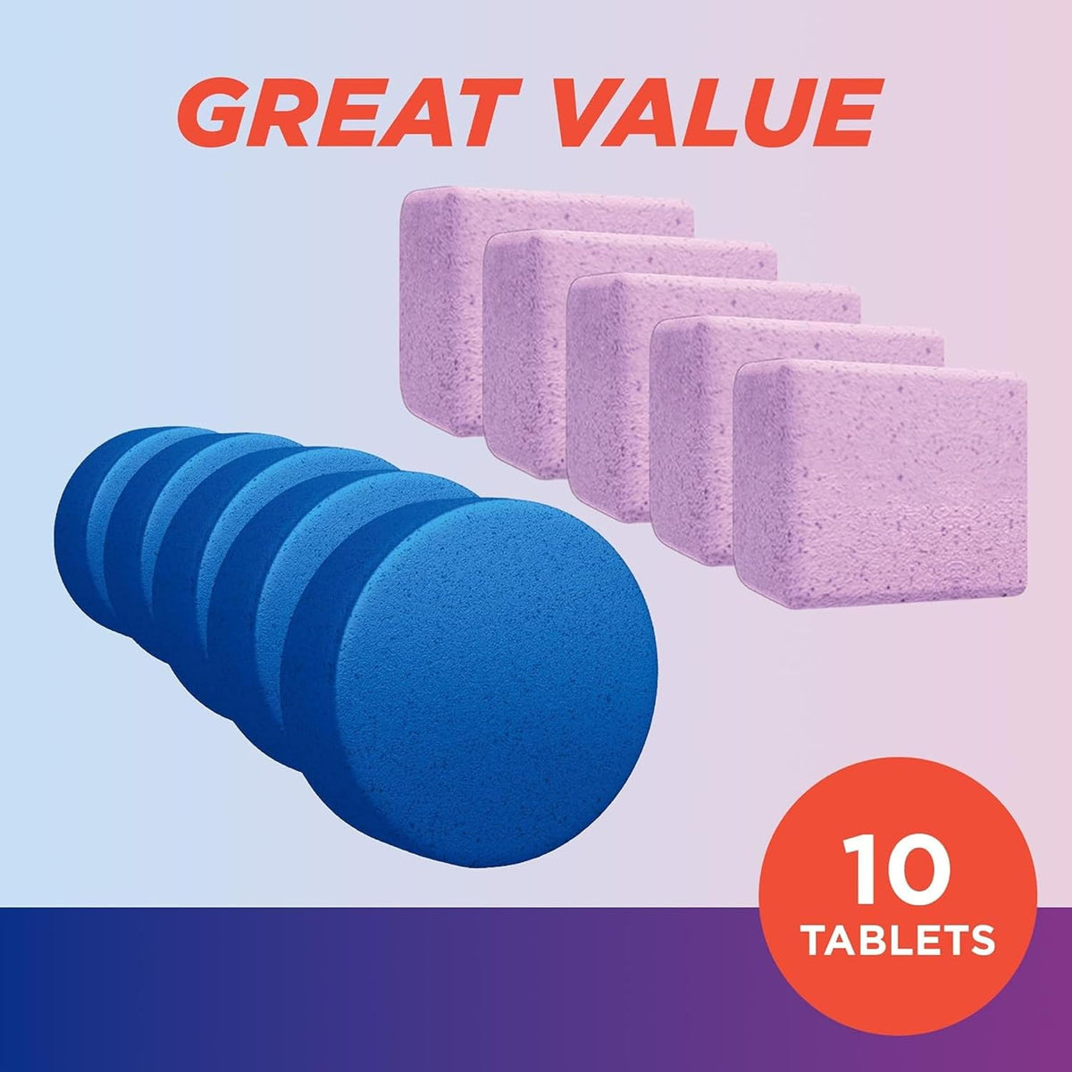 Bleach-Free Toilet Bowl Cleaner Tablets, Lavender & Blue, 10 Pack