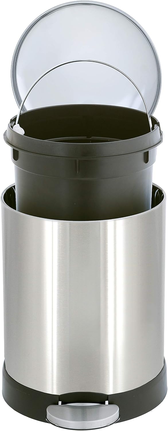 Small Trash Can, 1.2 Gallon | Round Stainless Steel Garbage Bin with Soft Close Lid & Step Foot Pedal | Metal Waste