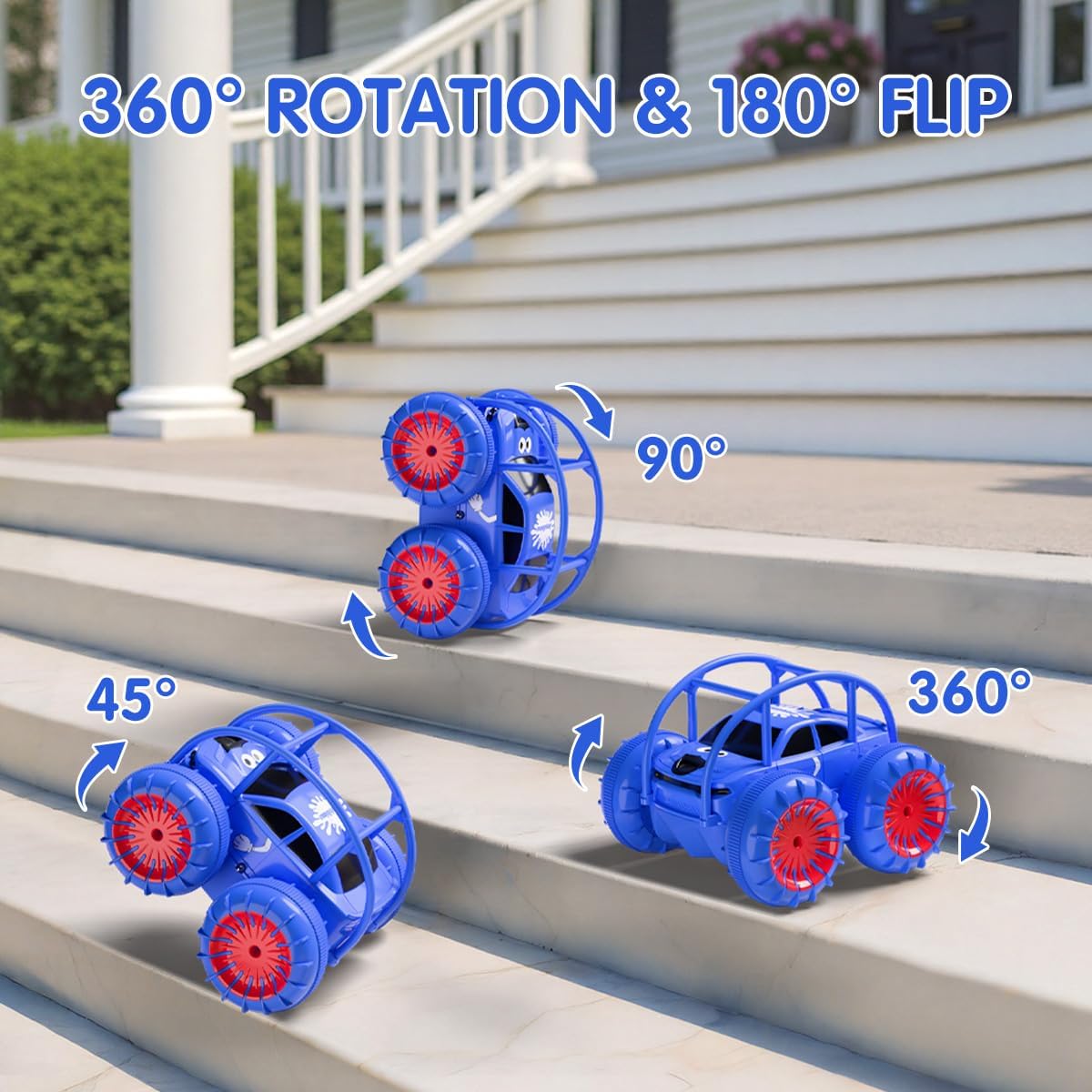 Remote Control Car, Fast Direct Charging RC Cars Amphibious 360° Rotating LED Rechargeable Stunt Car 2.4Ghz 4WD All