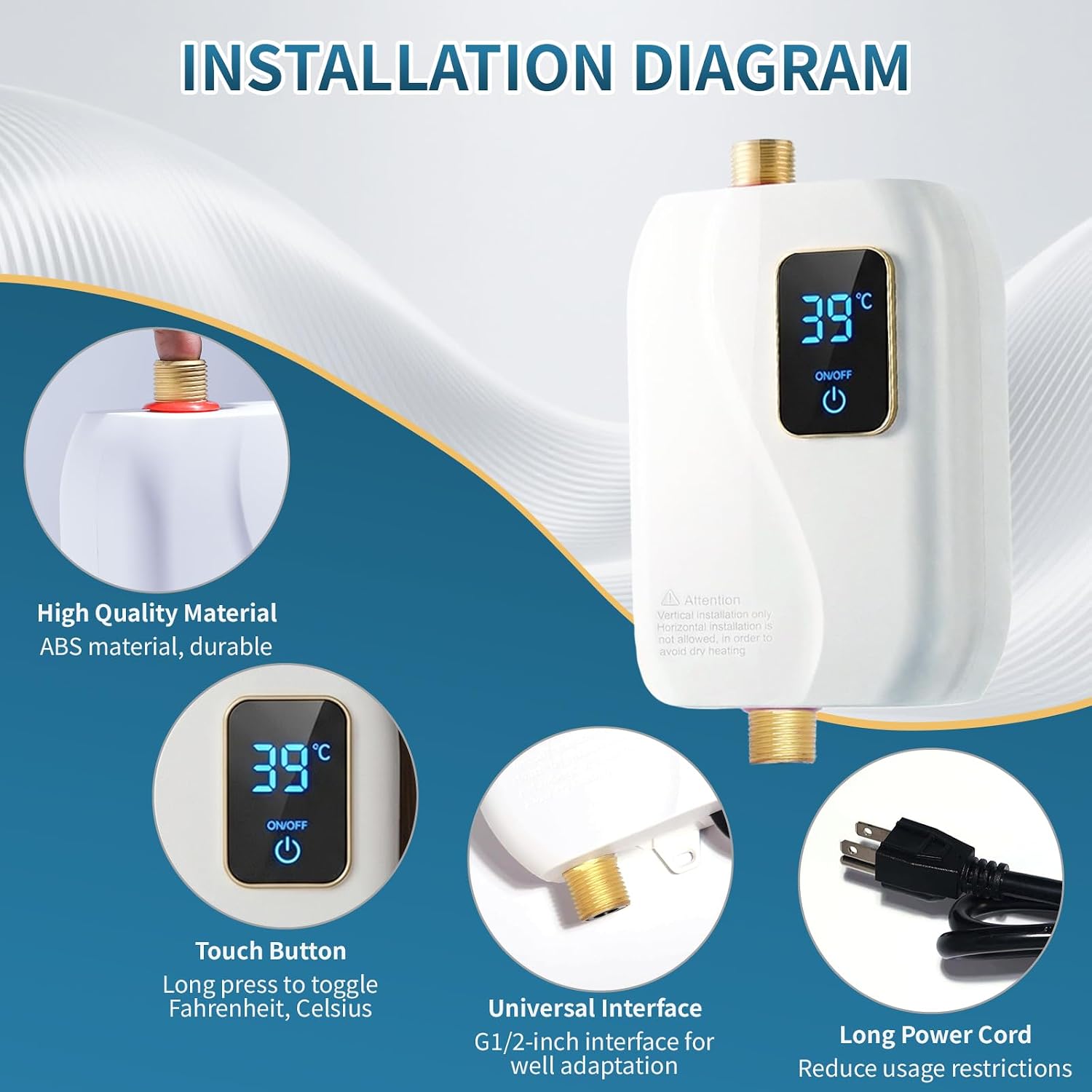 Tankless Water Heater Electric, 3000W Tankless Electric Water Heater 110V, On Demand Hot Water Heater Electric with