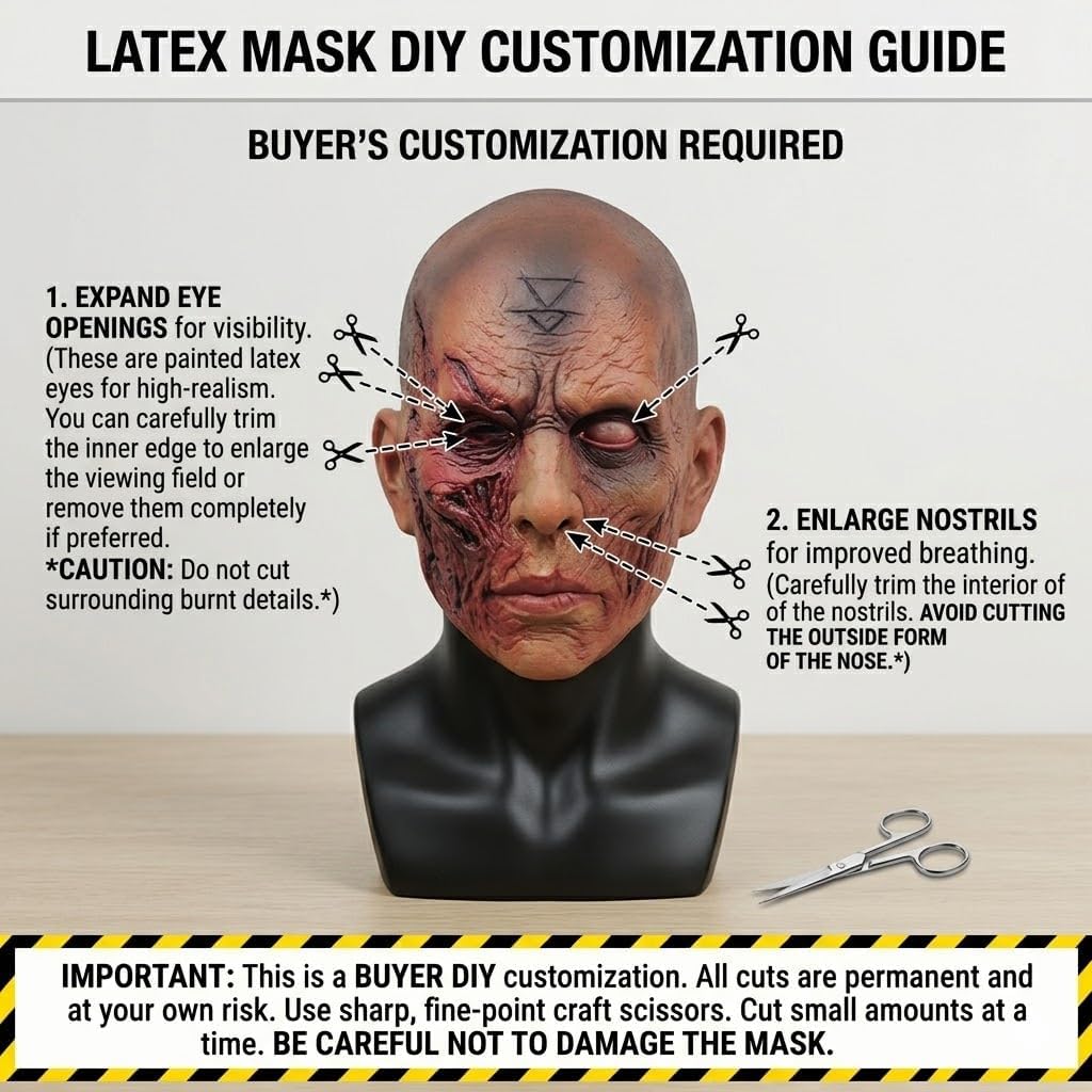 Scary Halloween Mask Realistic Bald Man Creepy Zombie Face Cover Latex Burn Mutant Headpiece for Adult Cosplay Props