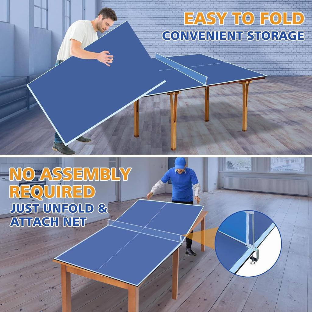 7/8/9Ft Mid-Size Ping Pong Conversion Top, Foldable & Portable Table Tennis Table Top with Net, No Assembly Needed