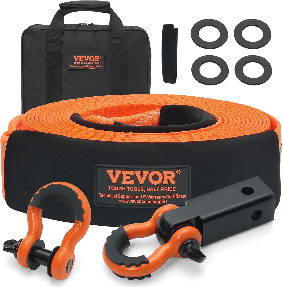 Polyester Heavy Duty Tow Strap Recovery Kit 3" x 30 ft (MBS-36,000 lbs) Winch Strap, Triple Reinforced Loop, Snatch
