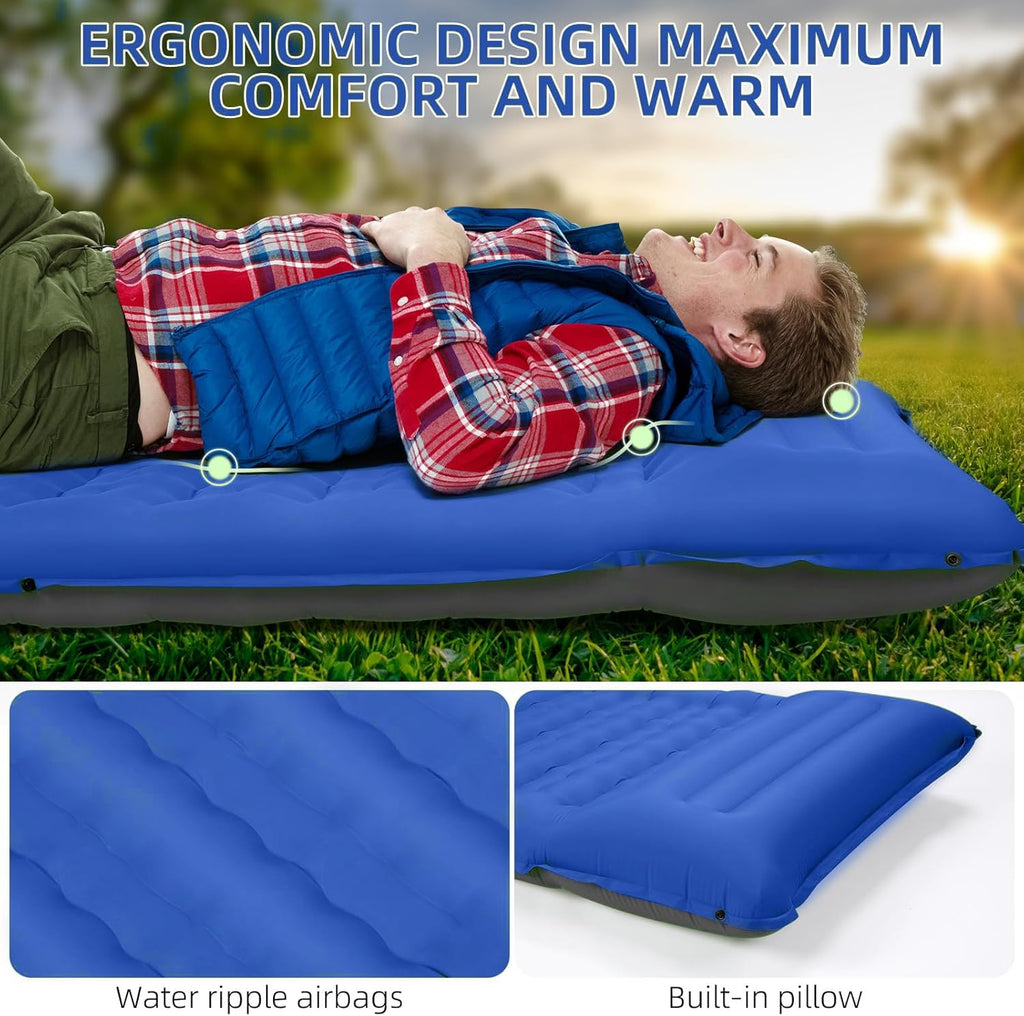 Camping Sleeping Pad, Extra Thick 5 Inch Camping Mat with Pillow Built-in Foot Pump Inflatable Sleeping Pads Compact