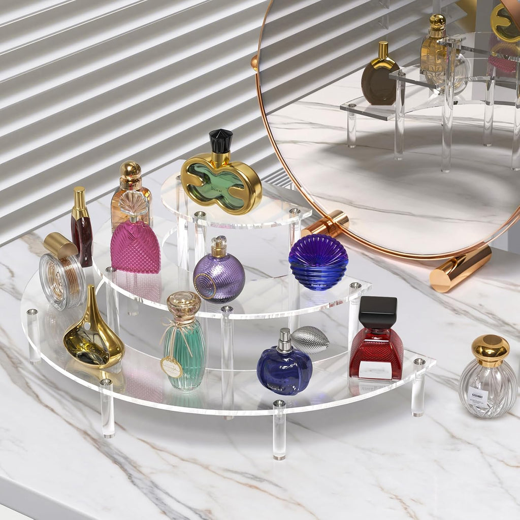 3 Tier Acrylic Display Risers 1 Pack, Half Moon Cupcake Stand | Clear Perfume Organizer, Dessert Stand for Display