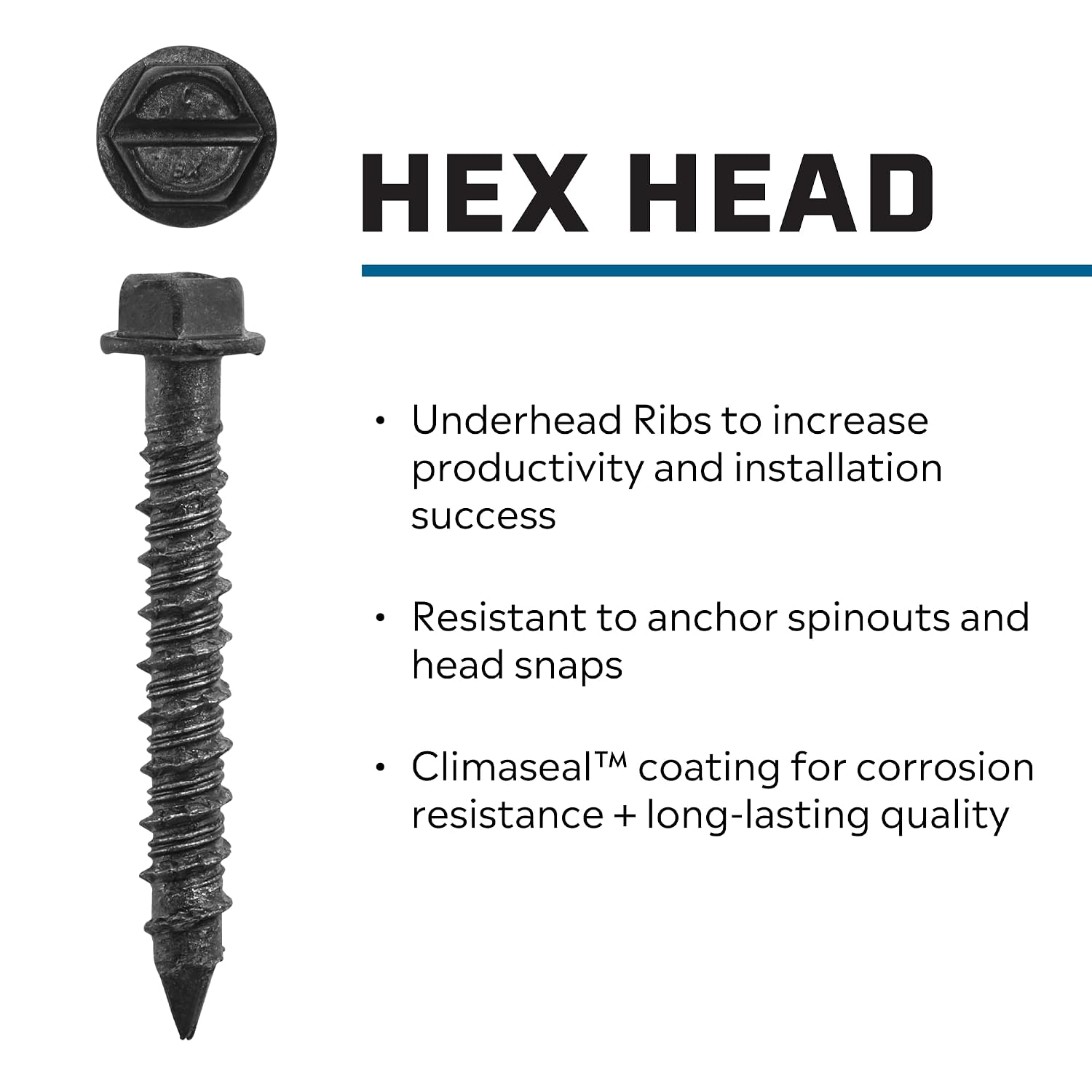 1/4 x 2-1/4" Hex Head Climaseal Concrete Screws, Black, 75 PCS