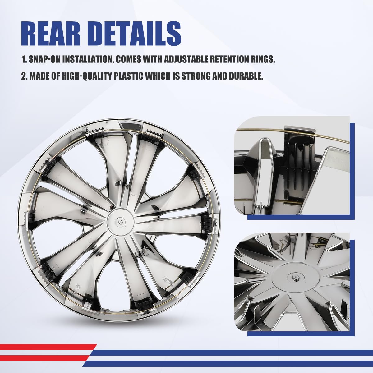 15" Hubcaps for 2007-2025 Nissan Versa, 4PCS, ABS+PC, Chrome