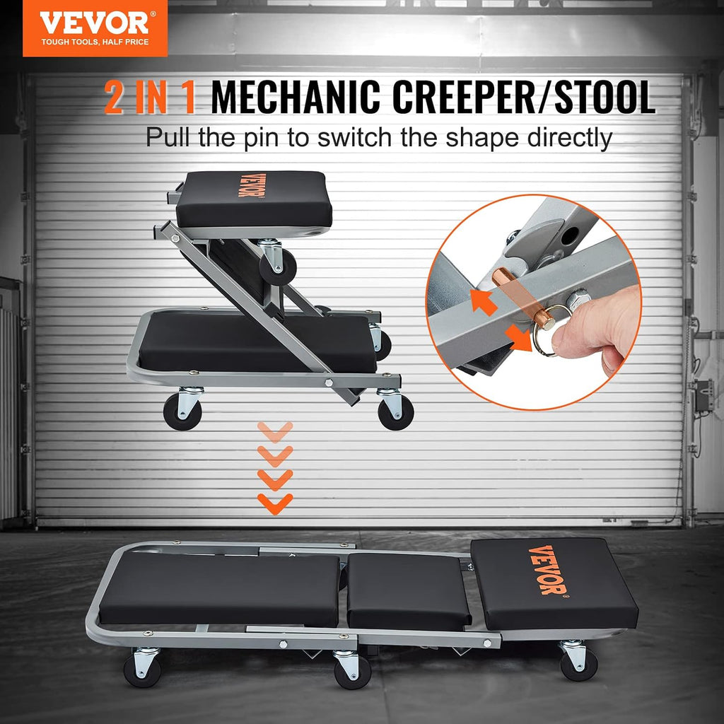 Mechanic Creeper, Garage Gift, 36" Z Creeper Seat, 2 in 1 Mechanic Gifts, 300 lbs Capacity, Low Profile Creeper with