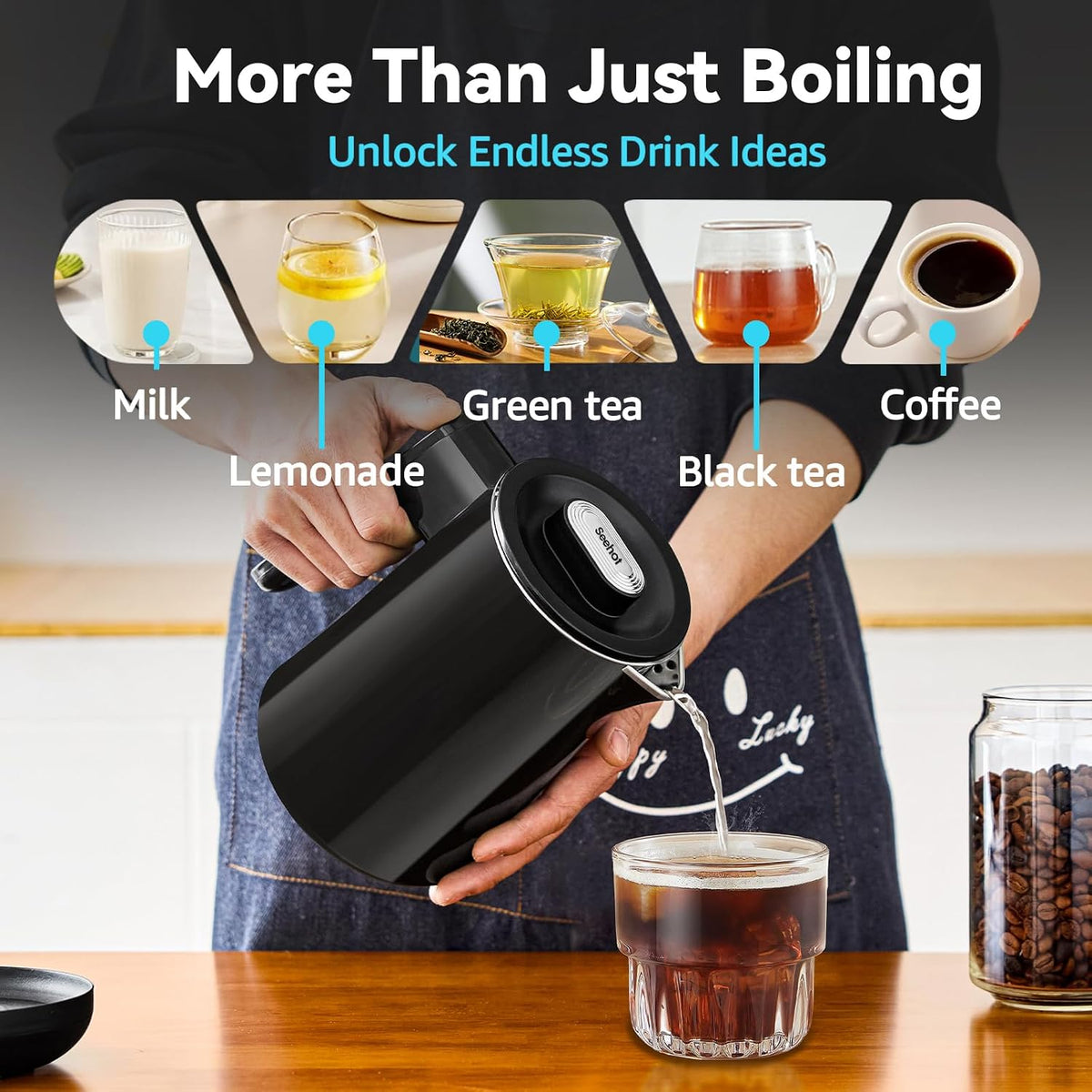 850ml Small Electric Kettle Temperature Control,800W Double Wall Electric Tea Kettle of 304 Stainless Steel,5 Temp