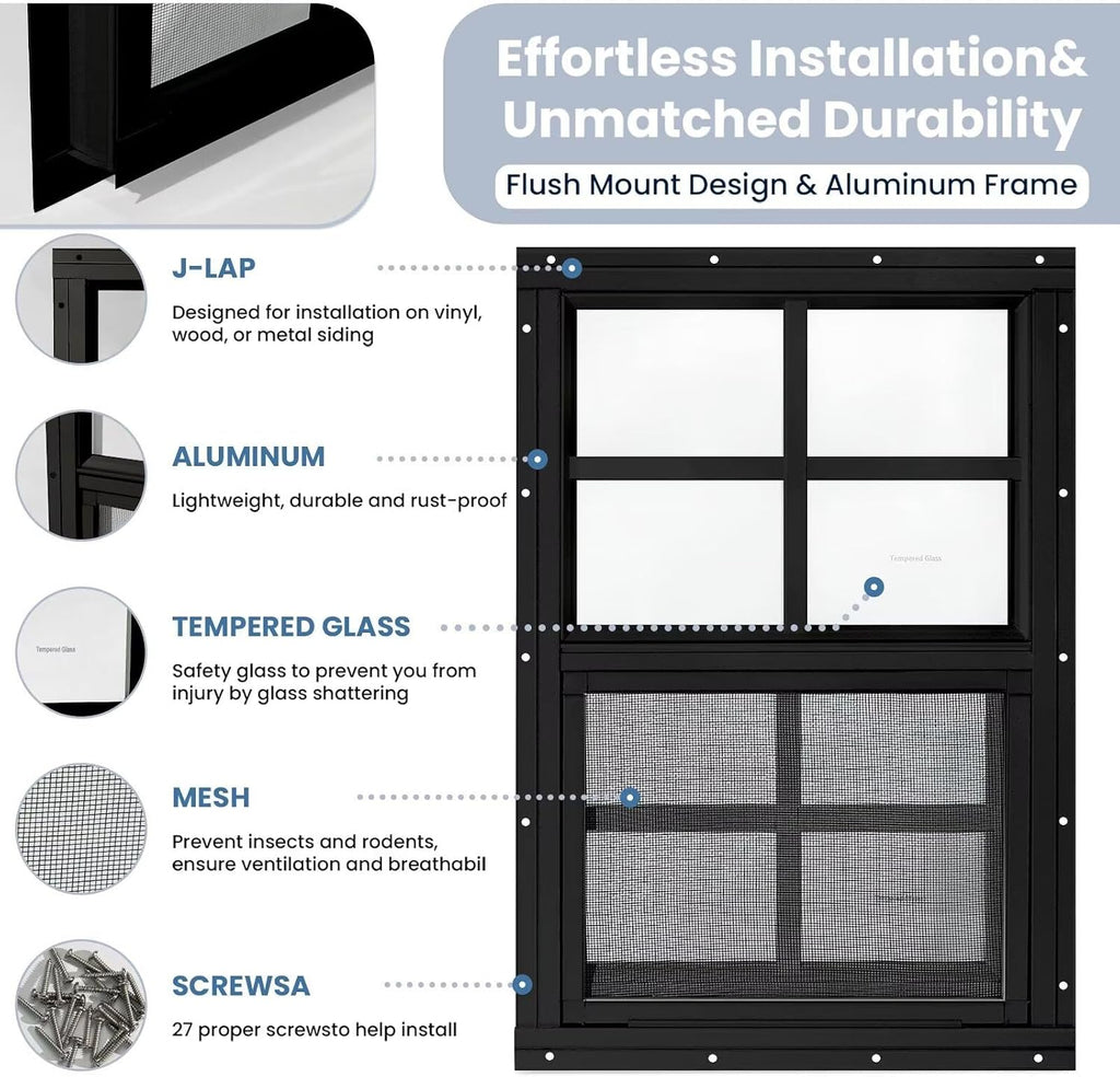12" x 18" 2 Pack Shed Windows, Black