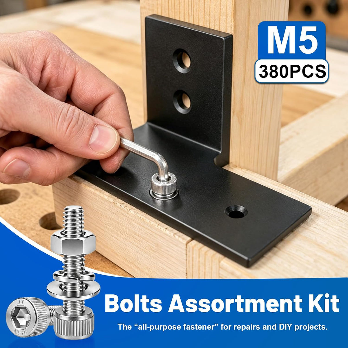 380PCS M5 Hex Socket Bolts Assortment Kit, M5x6/8/10/12/16/20/25/30 mm