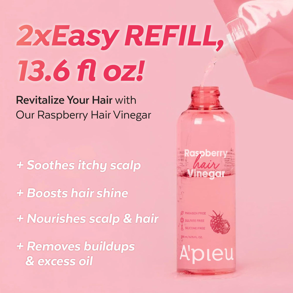 Raspberry Hair Vinegar Refill for Scalp Clarifying & Shine