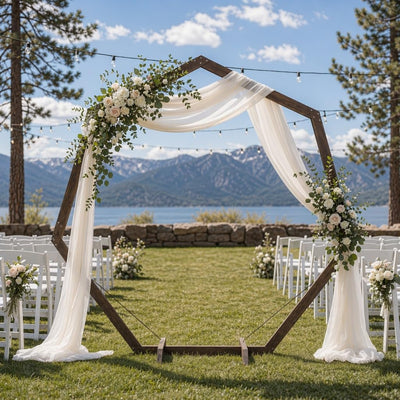 7FT Wedding Arch, Heptagonal Wood Arch for Wedding Ceremony, Arbor Backdrop Stand for Garden Parties, Indoor