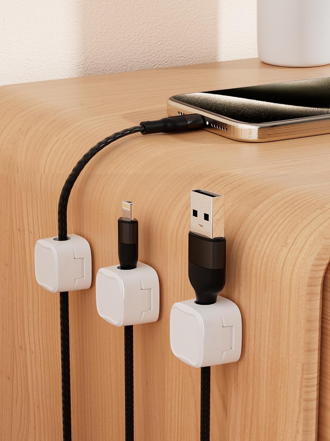 Magnetic Cable Clips, Adjustable Cord Holder Management, Adhesive Wire Keeper Organizer for Home Office Desk Phone PC