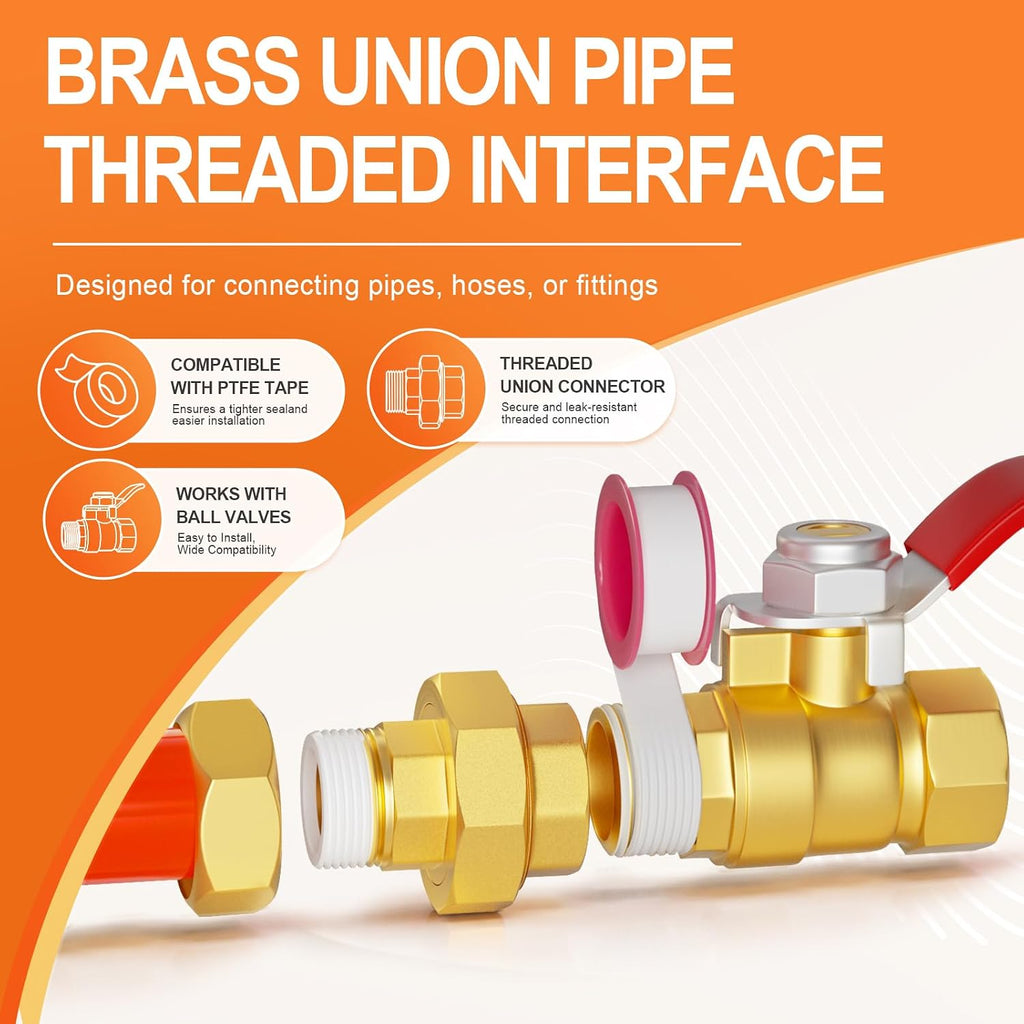 GASHER 2PCS 1" NPT (F x M) Brass Union Pipe Fitting