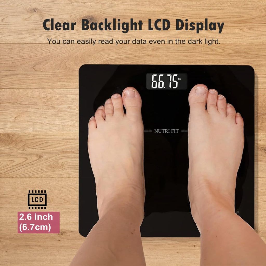 Digital Bathroom Scale for Body Weight Loss Watchers Jet Black | 0.1lb Precision, 330lb Capacity, Backlit LCD Screen