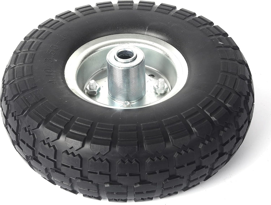 (4-Pack) 10-Inch Solid Rubber Tire Wheels - Replacement 4.10/3.50-4" Flat Free Tire with 5/8" Bearings, 2.2" Offset