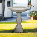 23.8 Inch High Concrete Bird Bath with Carved Pedestal – Birdbath Sturdy & Elegant Design, Stone-Like Texture