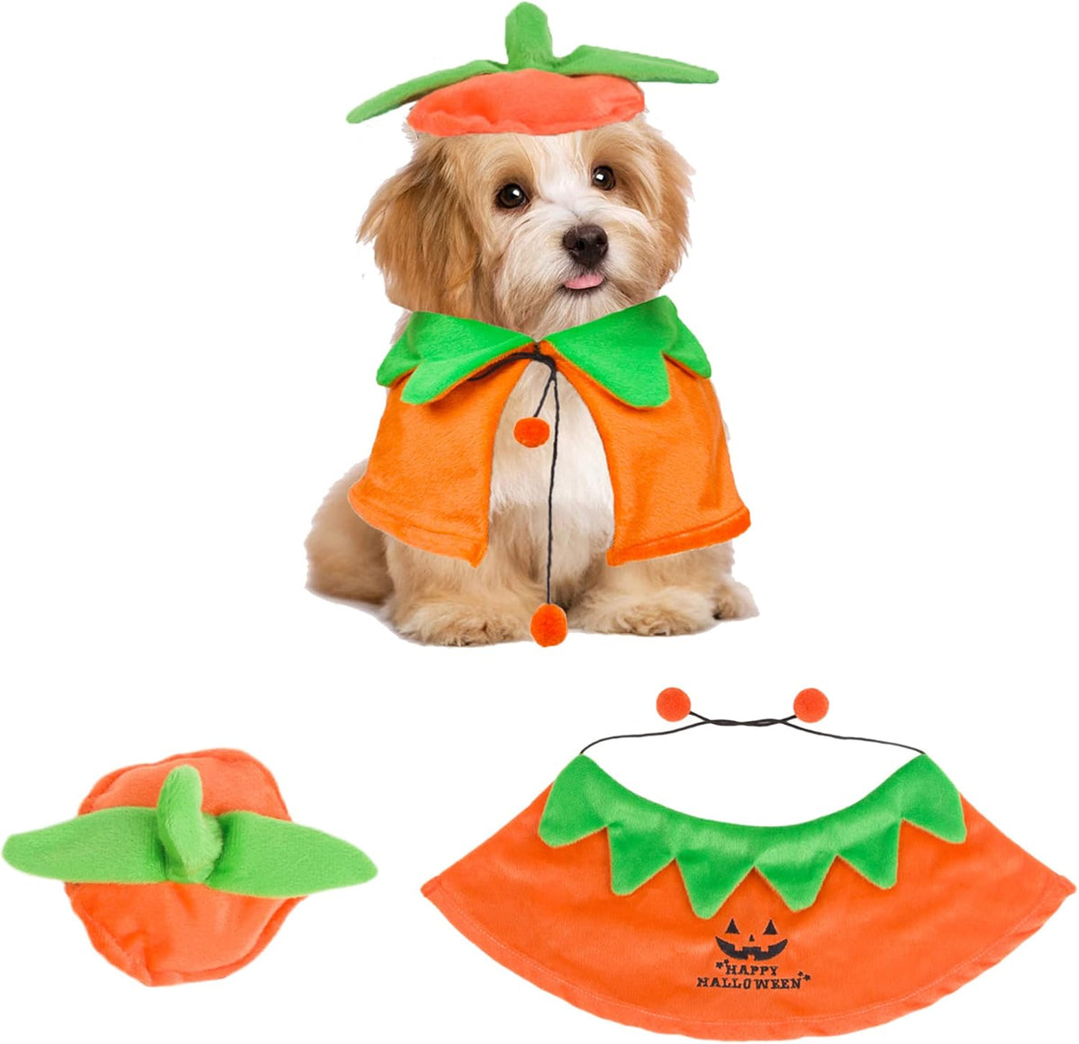 Halloween Pumpkin Dog Costume, Orange Dog Pumpkin Hat Cloak Set