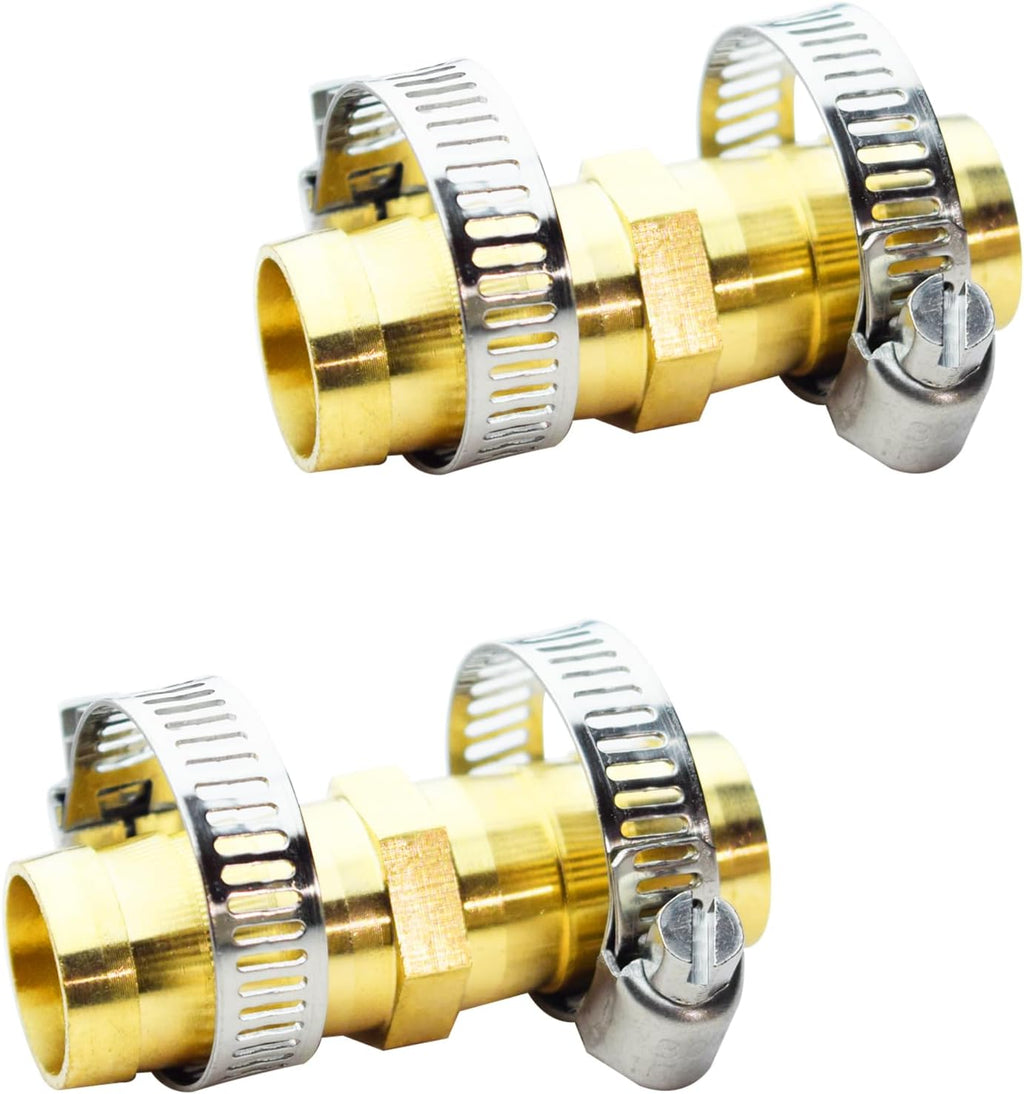 2 Pack Brass Garden Hose Connector Repair Mender Kit with Stainless Clamp, Fits 3/4" Water Hose Repair Fitting