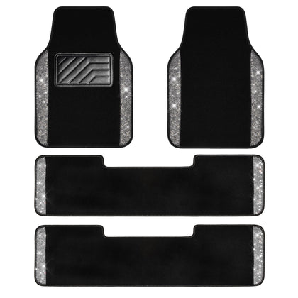 3 Row Bling Diamond Car Mats Shining Carpet Rhinestones Sparkly Glitter Floor Mats Anti-Slip PVC Heel Pad Universal