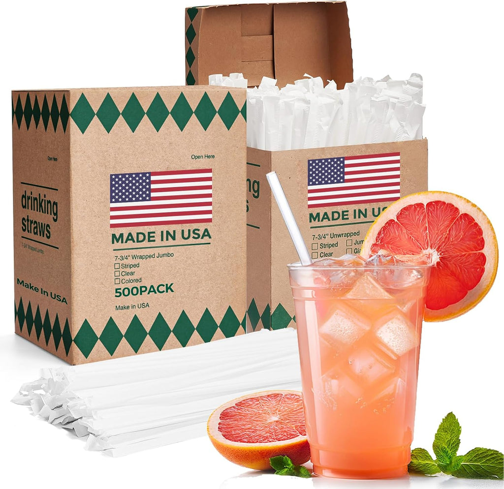 Glotoch 1000 PCS Individually Wrapped Clear Plastic Straws, 7.75'' Long