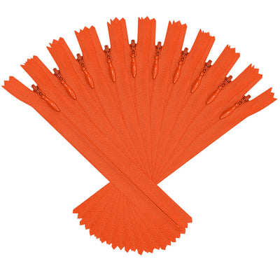 10PCS #3 4 Inch Vermilion Orange Invisible Zippers for Sewing Skirts, Nylon Coil Bulk Zippers for Pocket