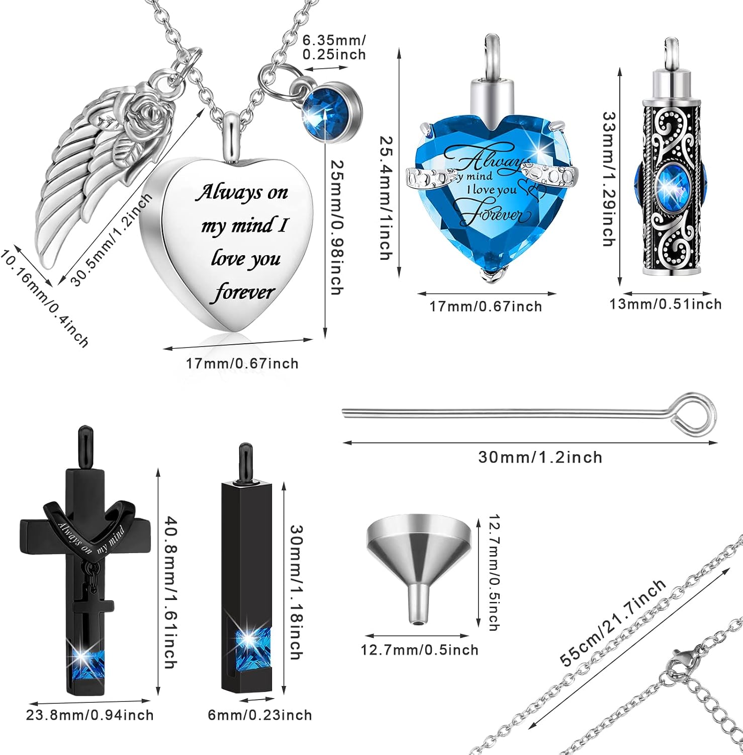 5 Pcs Urn Necklaces for Ashes Cremation Keepsake