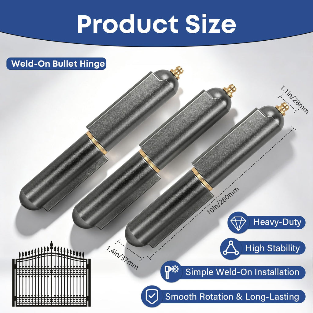 2 Pcs 10 Inch Bullet Hinge,Heavy Duty Weld On Hinges, with Grease Fitting