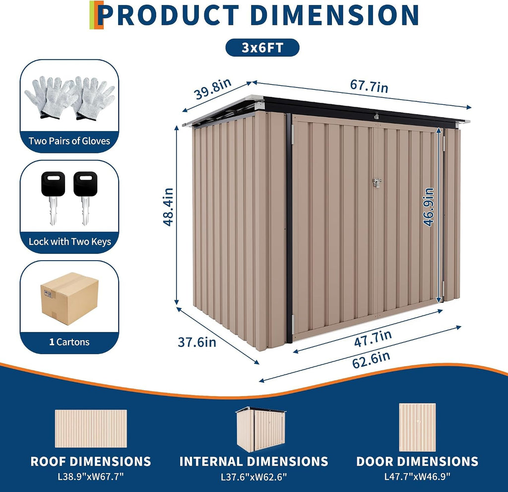 3x6 ft Outdoor Metal Storage Shed for 2 Trash Cans, Weather-Resistant Trash Can Shed with Chain-Lifting Lid for