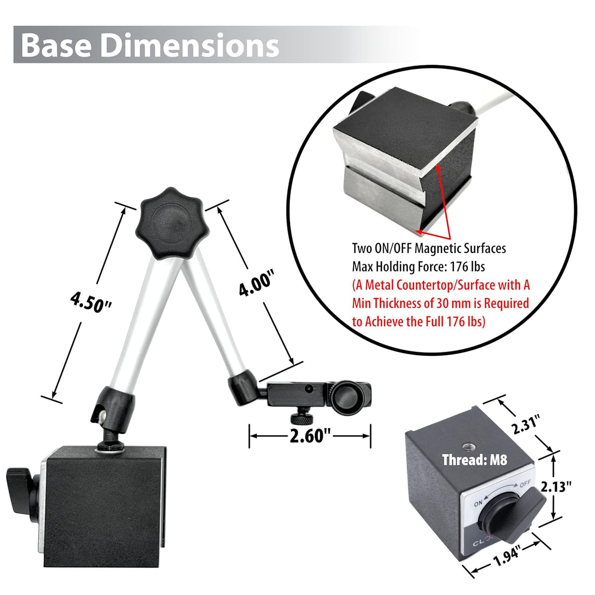 Clockwise Tools Dial Indicator with Magnetic Base Holder Stand, DIMR-0105 0-1 inch