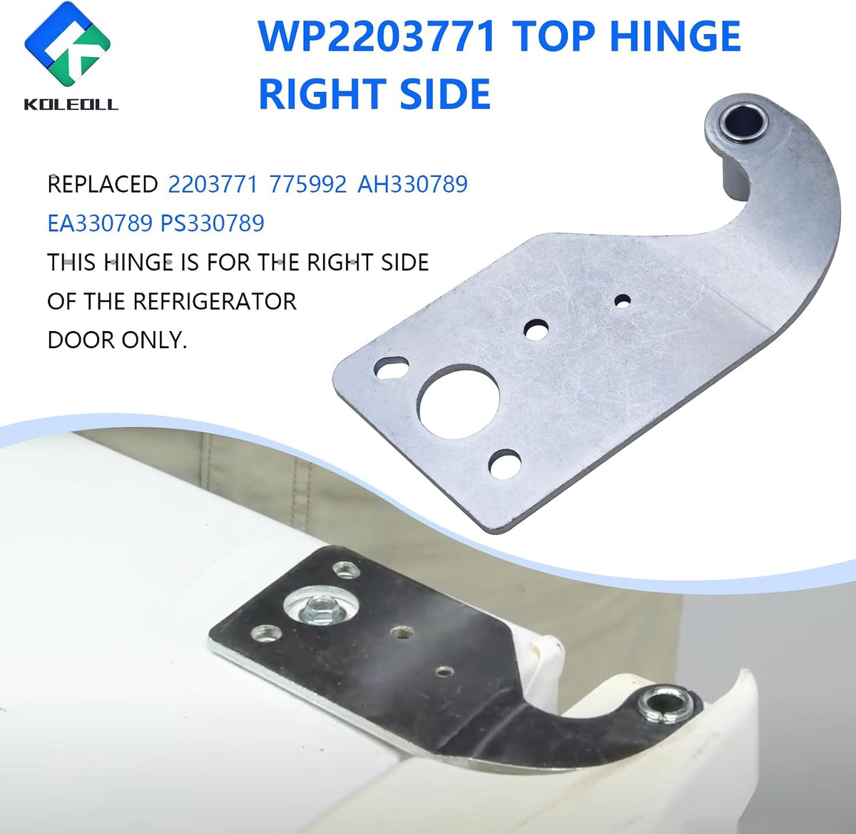WP2203771 Top Hinge Right Side Compatible with Whirlpool Refrigerator