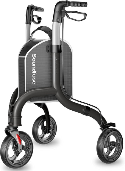 3 Wheel Walkers for Seniors, Lightweight Foldable Aluminum Rollator Walker, Height Adjustable Three Wheel Walker, Black