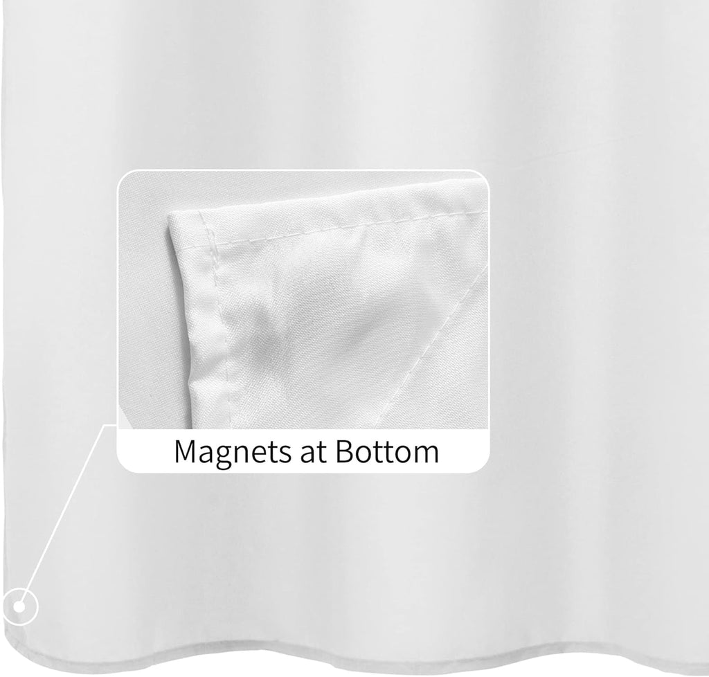 72x78 Long Waterproof Fabric Shower Curtain or Liner White | 2 Magnets, Soft Cloth & Hotel Quality, Machine Washable