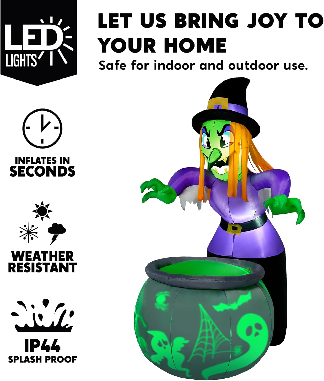 6 Ft Halloween Inflatable Witch and Cauldron Decoration with Projecting Rotating Green Ghost Light, Inflatable Yard