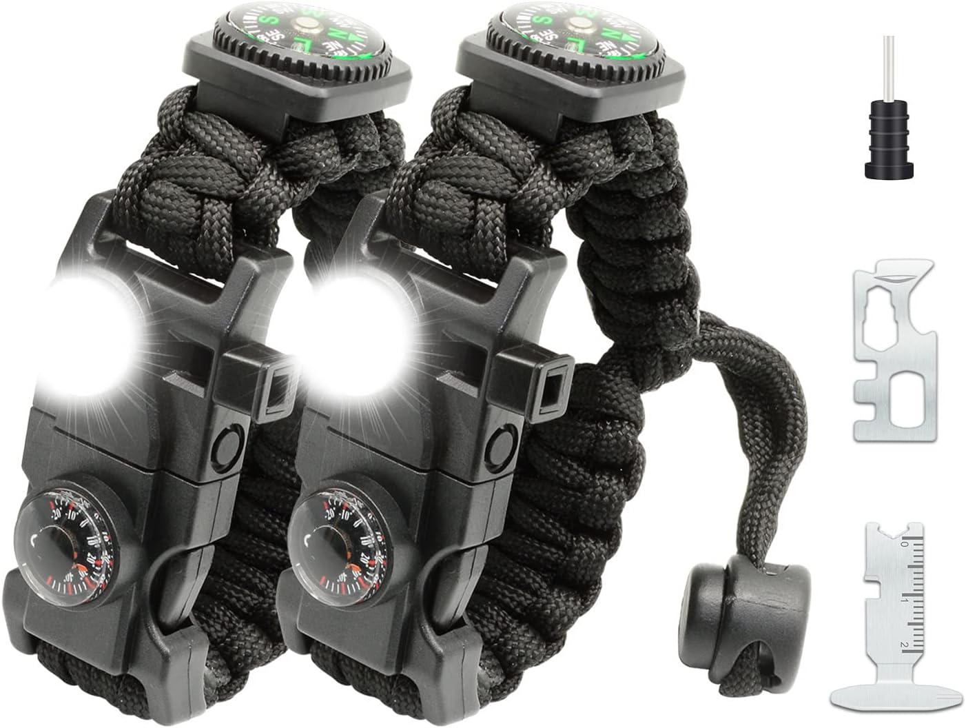 20 in 1 Survival Paracord Bracelet Adjustable Gear Kit with SOS LED Light, Fire Starter, Bigger Compass, Survival