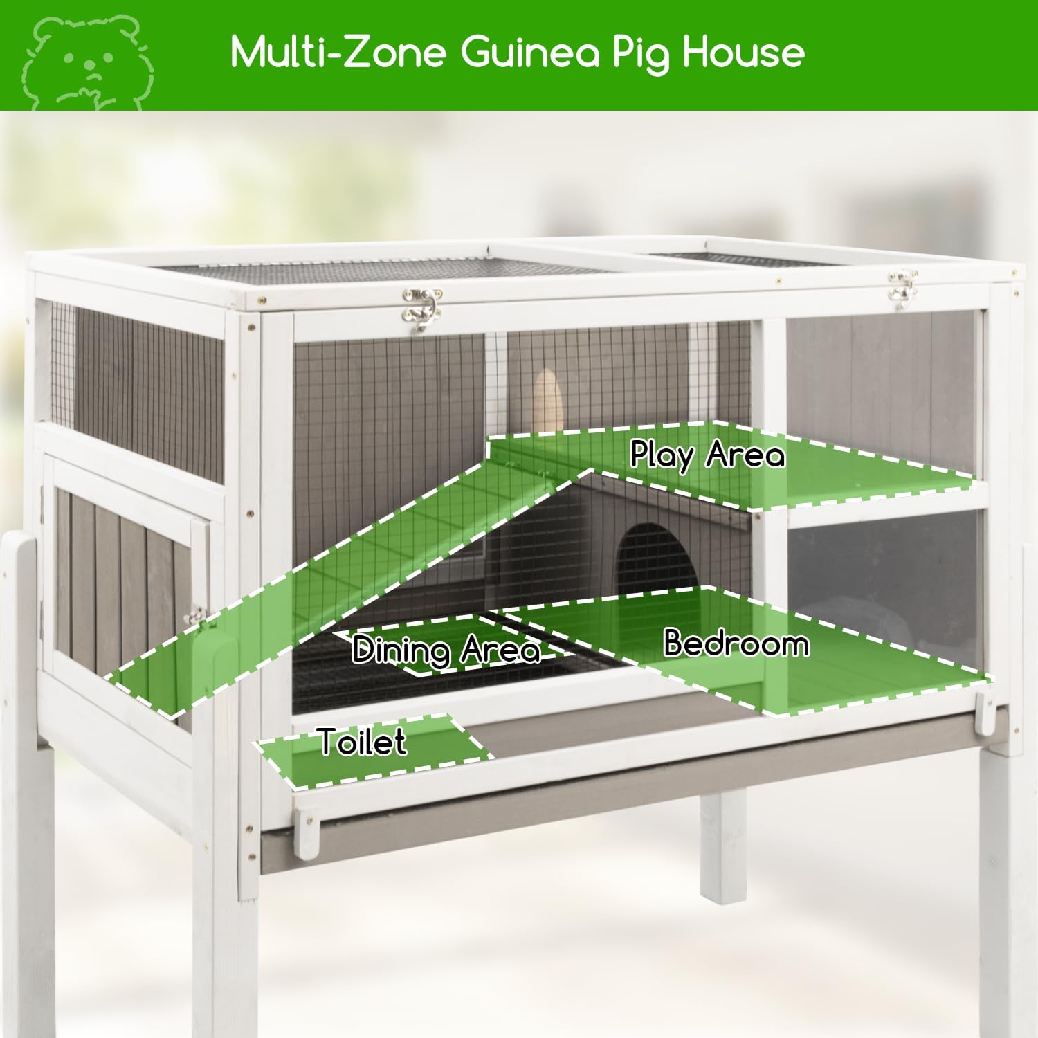 2-Story Guinea Pig Cage for Small Animals with Stand | Pull-Out Cleaning Tray, Chew-Resistant Edges, Ventilated