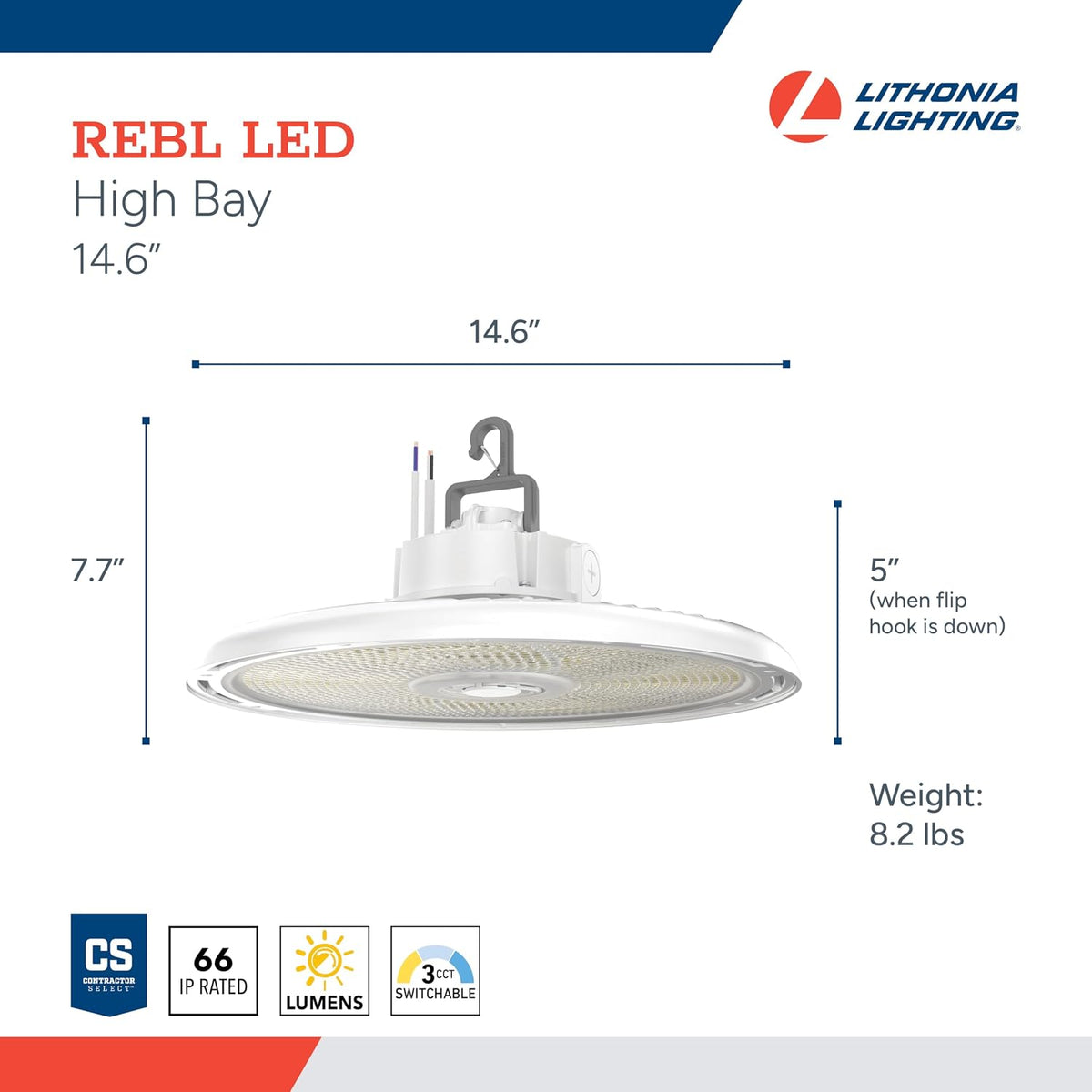 Lithonia Lighting Round High Bay LED Light Adjustable Lumens, 3-in-1 CCT